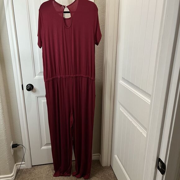 Lainab Burgundy Maroon Jumpsuit Jumper Drawstring Waist Short Sleeve Womens 2XL - Picture 7 of 11